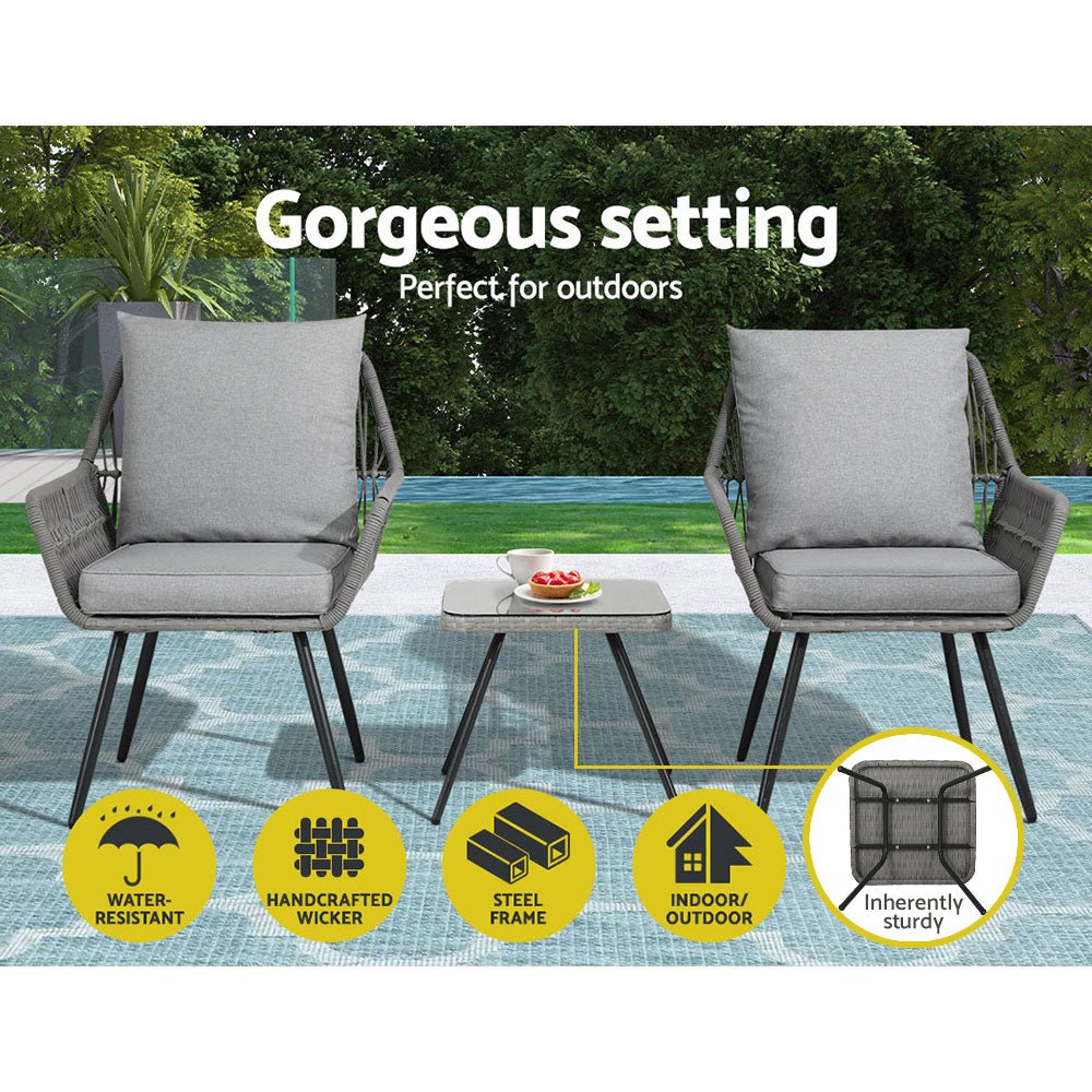 Gardeon Outdoor Furniture 3-Piece Lounge Setting Chairs Table Bistro Set Patio - Outdoor Immersion