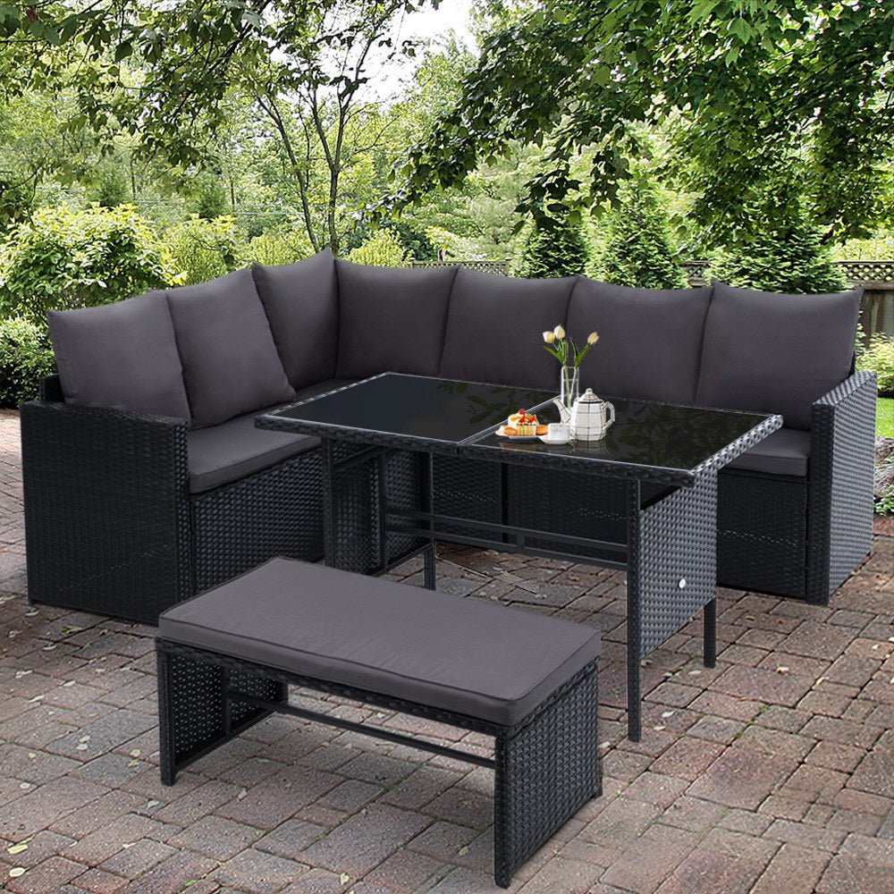 Gardeon Outdoor Furniture Dining Setting Sofa Set Lounge Wicker 8 Seater Black - Outdoor Immersion