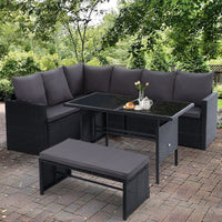 Thumbnail for Gardeon Outdoor Furniture Dining Setting Sofa Set Lounge Wicker 8 Seater Black - Outdoor Immersion