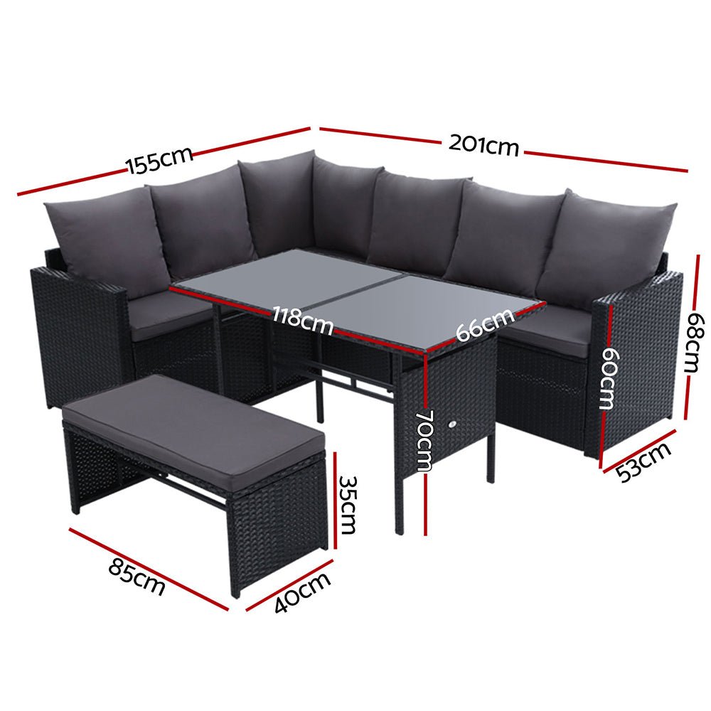 Gardeon Outdoor Furniture Dining Setting Sofa Set Lounge Wicker 8 Seater Black - Outdoor Immersion