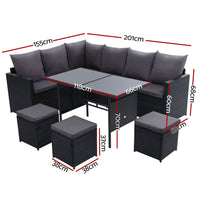 Thumbnail for Gardeon Outdoor Furniture Dining Setting Sofa Set Lounge Wicker 9 Seater Black - Outdoor Immersion