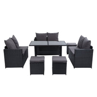 Thumbnail for Gardeon Outdoor Furniture Dining Setting Sofa Set Lounge Wicker 9 Seater Black - Outdoor Immersion