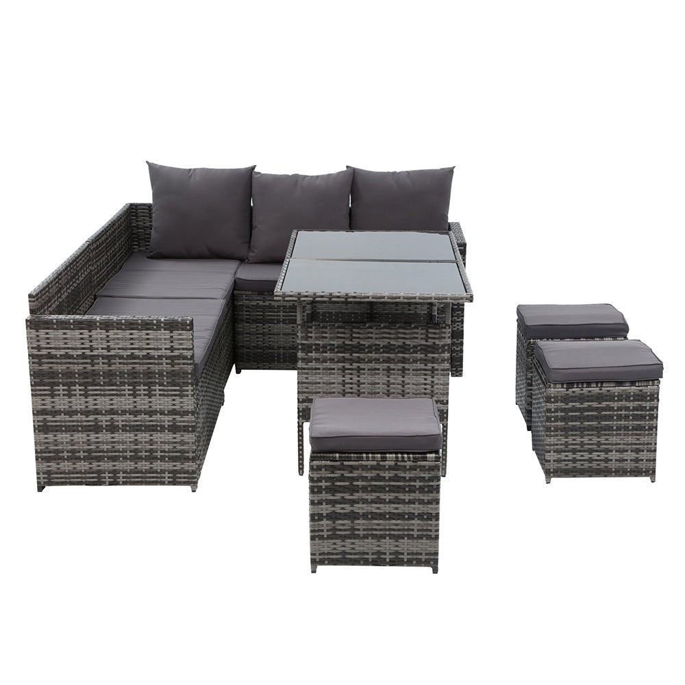 Gardeon Outdoor Furniture Dining Setting Sofa Set Lounge Wicker 9 Seater Mixed Grey - Outdoor Immersion