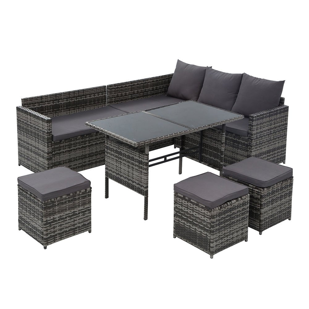 Gardeon Outdoor Furniture Dining Setting Sofa Set Lounge Wicker 9 Seater Mixed Grey - Outdoor Immersion