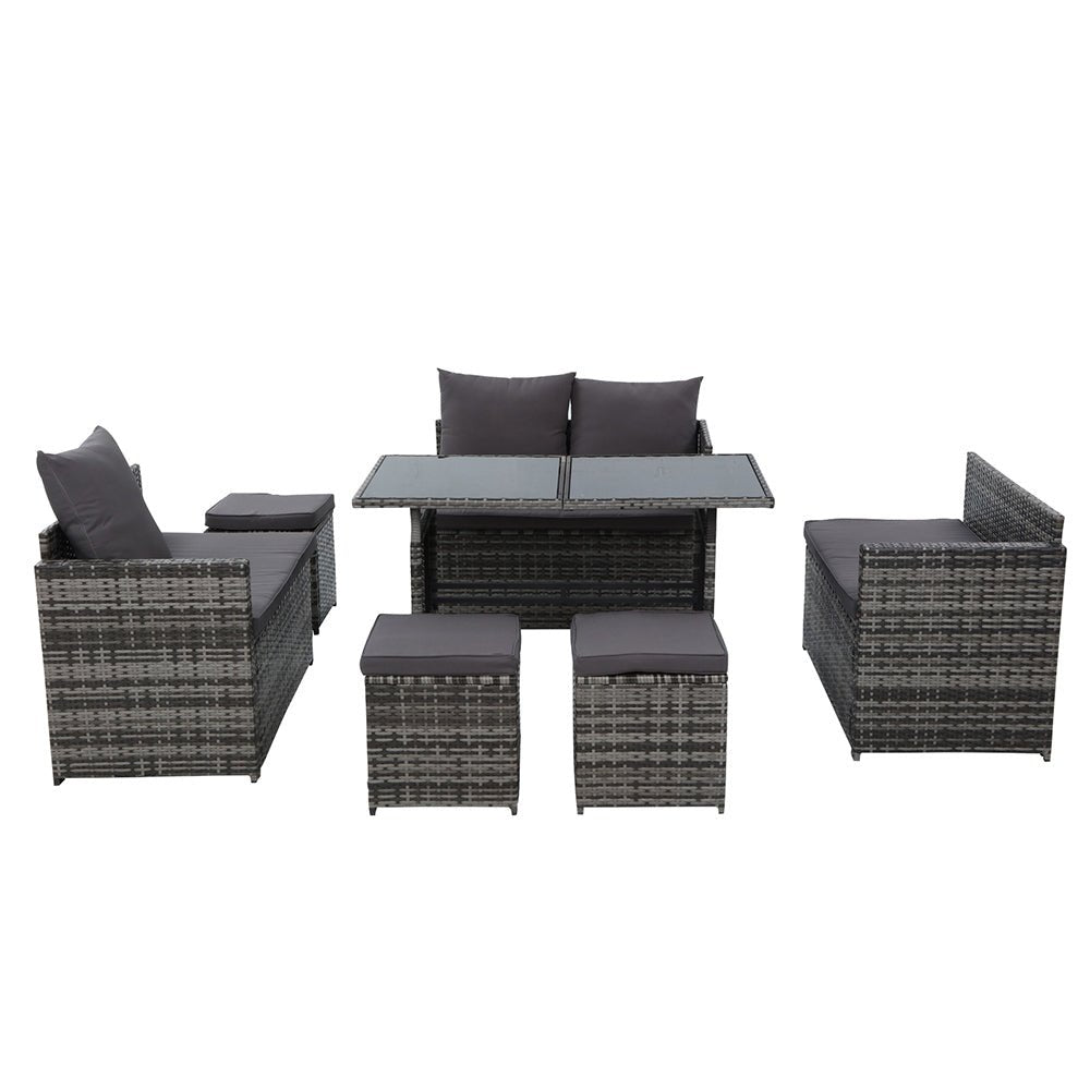 Gardeon Outdoor Furniture Dining Setting Sofa Set Lounge Wicker 9 Seater Mixed Grey - Outdoor Immersion