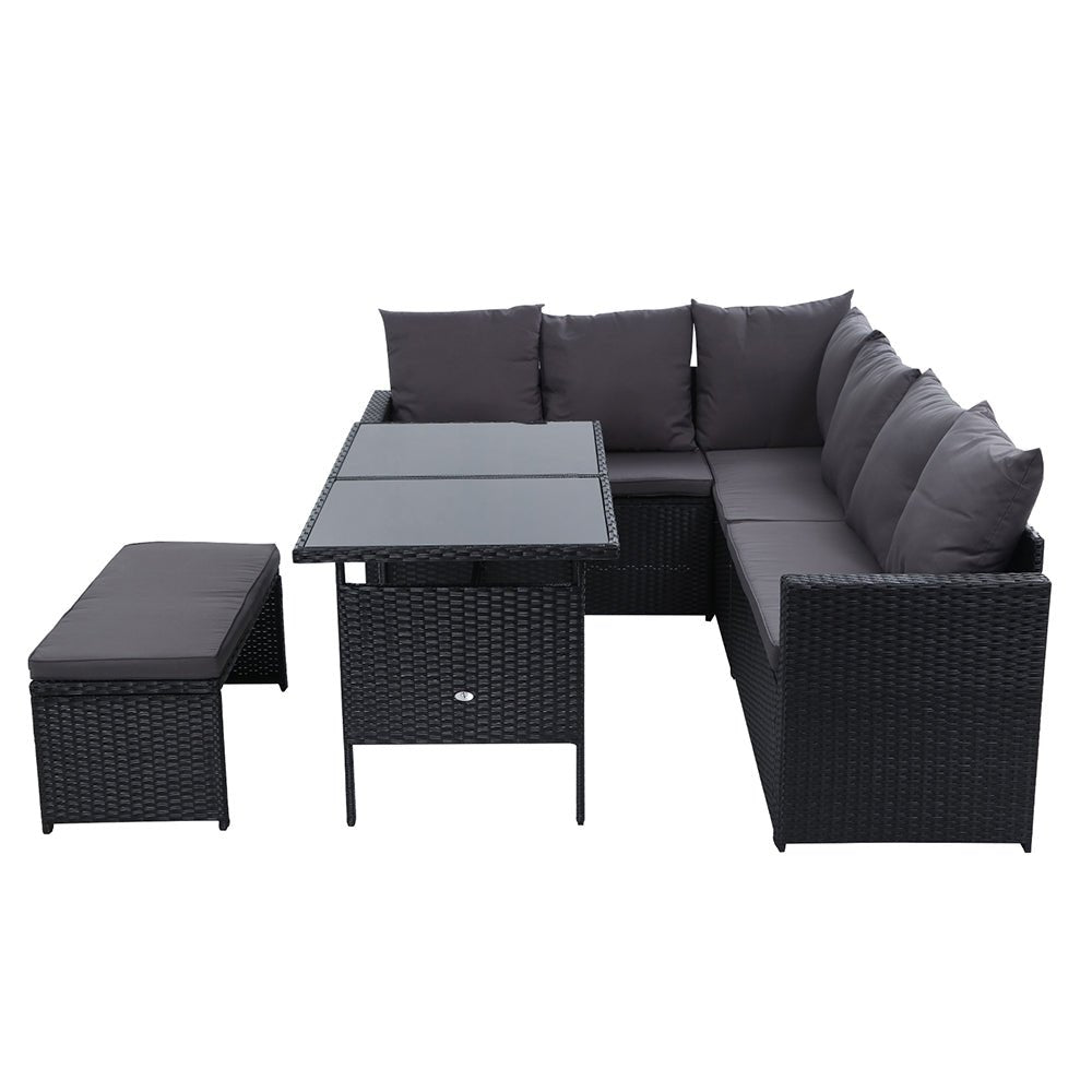 Gardeon Outdoor Furniture Dining Setting Sofa Set Wicker 8 Seater Storage Cover Black - Outdoor Immersion