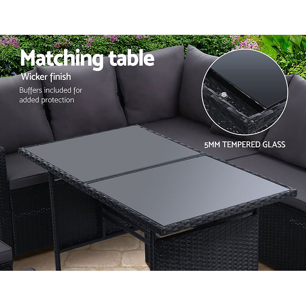 Gardeon Outdoor Furniture Dining Setting Sofa Set Wicker 9 Seater Storage Cover Black - Outdoor Immersion