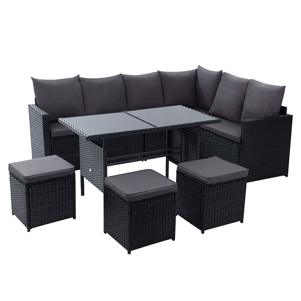 Gardeon Outdoor Furniture Dining Setting Sofa Set Wicker 9 Seater Storage Cover Black - Outdoor Immersion