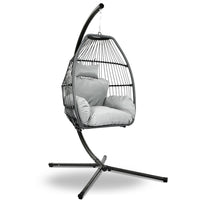 Thumbnail for Gardeon Outdoor Furniture Egg Hammock Hanging Swing Chair Stand Pod Wicker Grey - Outdoor Immersion