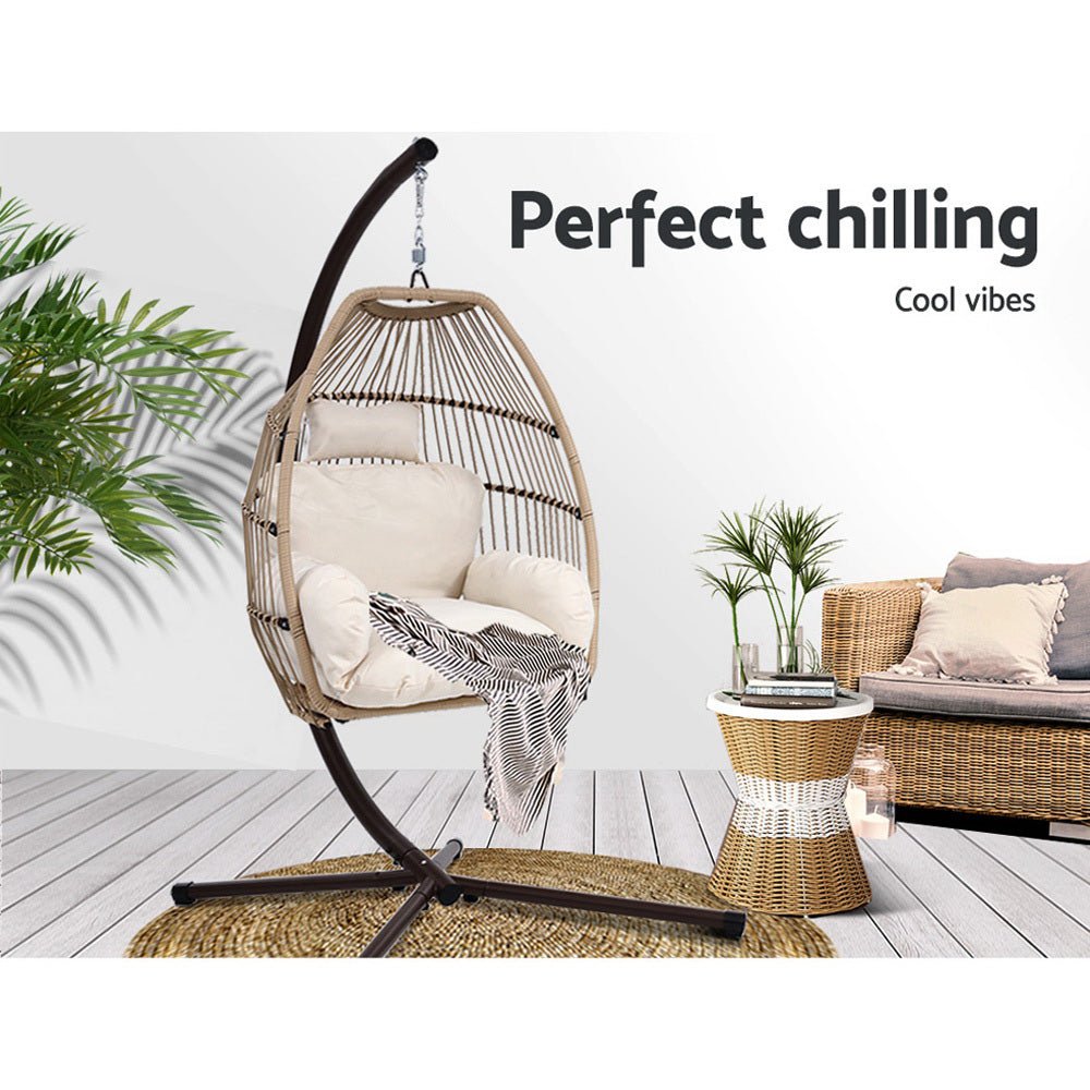 Gardeon Outdoor Furniture Egg Hanging Swing Chair Stand Wicker Rattan Hammock - Outdoor Immersion