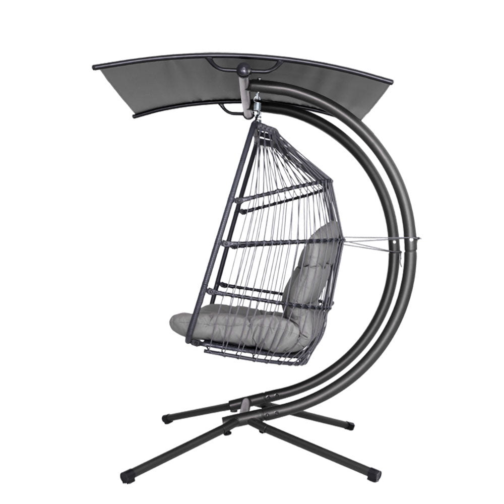 Gardeon Outdoor Furniture Lounge Hanging Swing Chair Egg Hammock Stand Rattan Wicker Grey - Outdoor Immersion