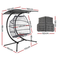 Thumbnail for Gardeon Outdoor Furniture Lounge Hanging Swing Chair Egg Hammock Stand Rattan Wicker Grey - Outdoor Immersion