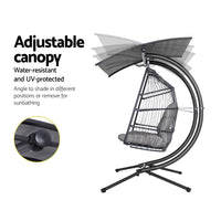 Thumbnail for Gardeon Outdoor Furniture Lounge Hanging Swing Chair Egg Hammock Stand Rattan Wicker Grey - Outdoor Immersion