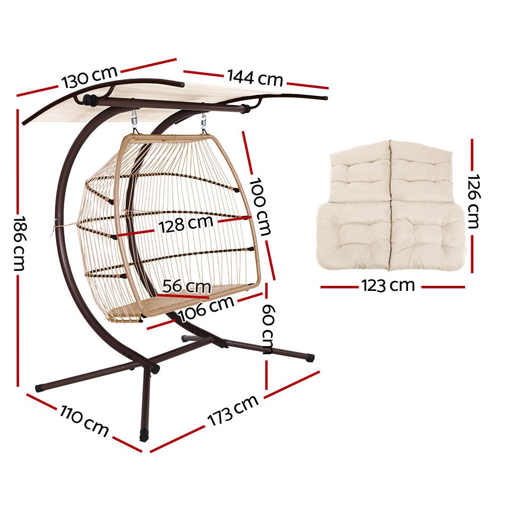 Gardeon Outdoor Furniture Lounge Hanging Swing Chair Egg Hammock Stand Rattan Wicker Latte - Outdoor Immersion