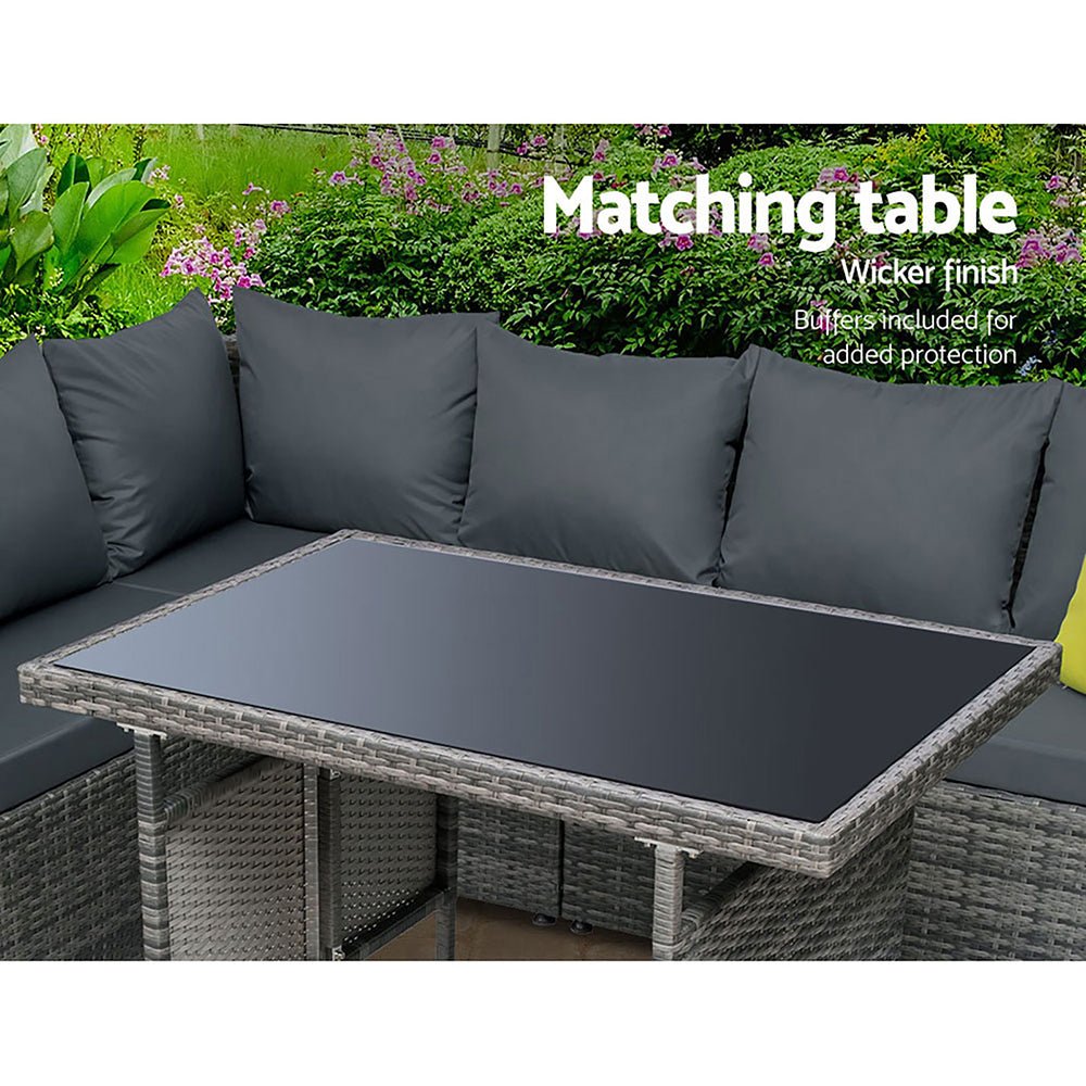 Gardeon Outdoor Furniture Patio Set Dining Sofa Table Chair Lounge Garden Wicker Grey - Outdoor Immersion