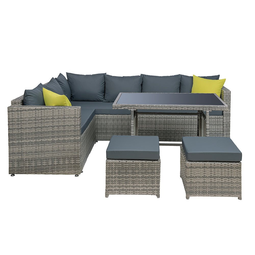 Gardeon Outdoor Furniture Patio Set Dining Sofa Table Chair Lounge Garden Wicker Grey - Outdoor Immersion