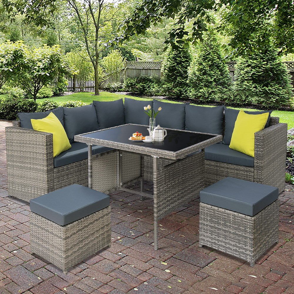 Gardeon Outdoor Furniture Patio Set Dining Sofa Table Chair Lounge Garden Wicker Grey - Outdoor Immersion