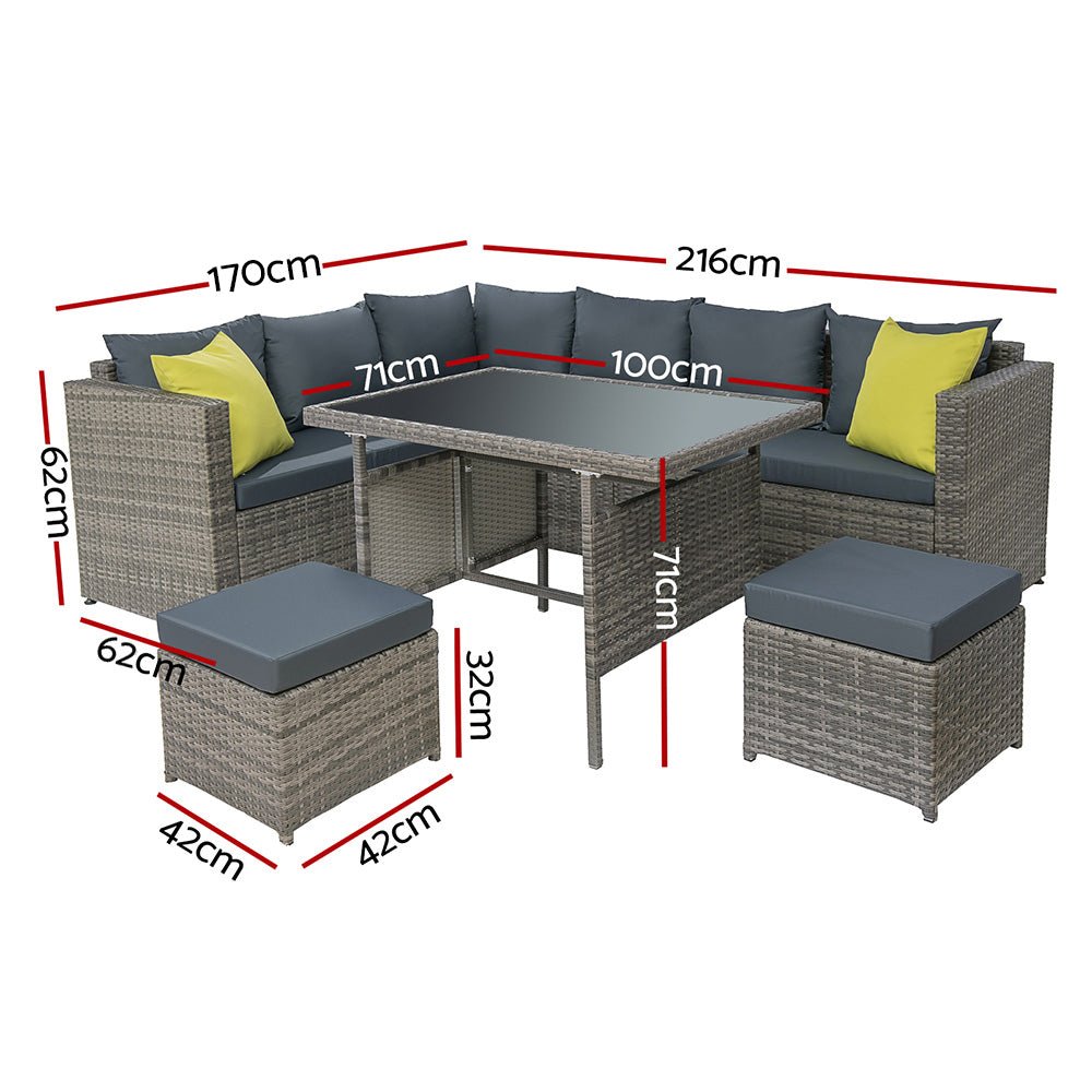 Gardeon Outdoor Furniture Patio Set Dining Sofa Table Chair Lounge Garden Wicker Grey - Outdoor Immersion