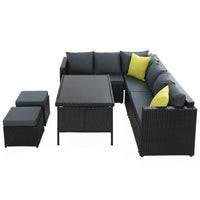 Thumbnail for Gardeon Outdoor Furniture Patio Set Dining Sofa Table Chair Lounge Wicker Garden Black - Outdoor Immersion