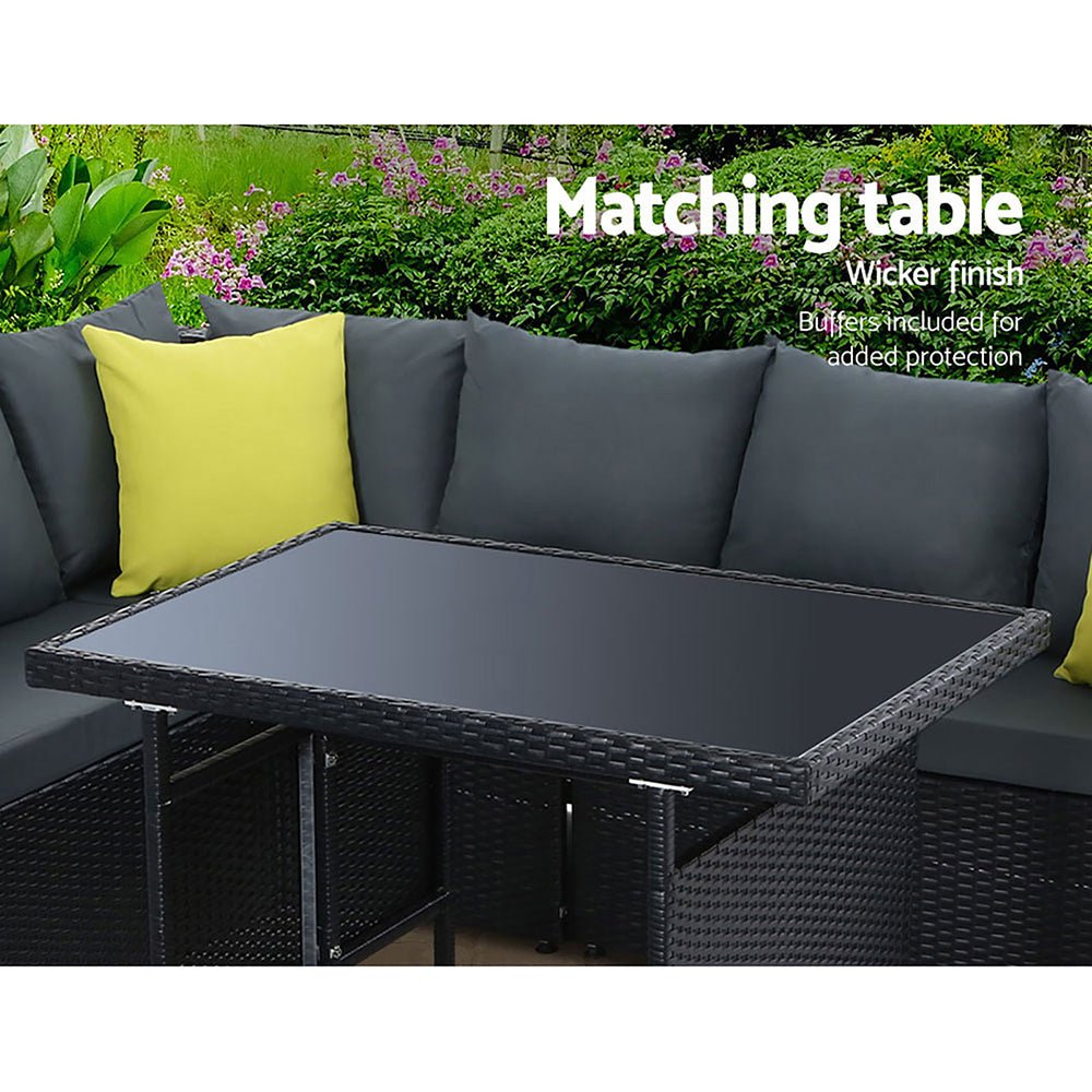 Gardeon Outdoor Furniture Patio Set Dining Sofa Table Chair Lounge Wicker Garden Black - Outdoor Immersion