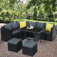 Thumbnail for Gardeon Outdoor Furniture Patio Set Dining Sofa Table Chair Lounge Wicker Garden Black - Outdoor Immersion