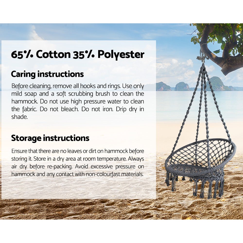 Gardeon Outdoor Hammock Chair with Stand Cotton Swing Relax Hanging 124CM Grey - Outdoor Immersion
