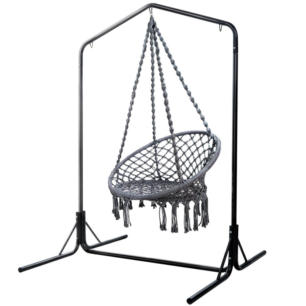 Gardeon Outdoor Hammock Chair with Stand Cotton Swing Relax Hanging 124CM Grey - Outdoor Immersion