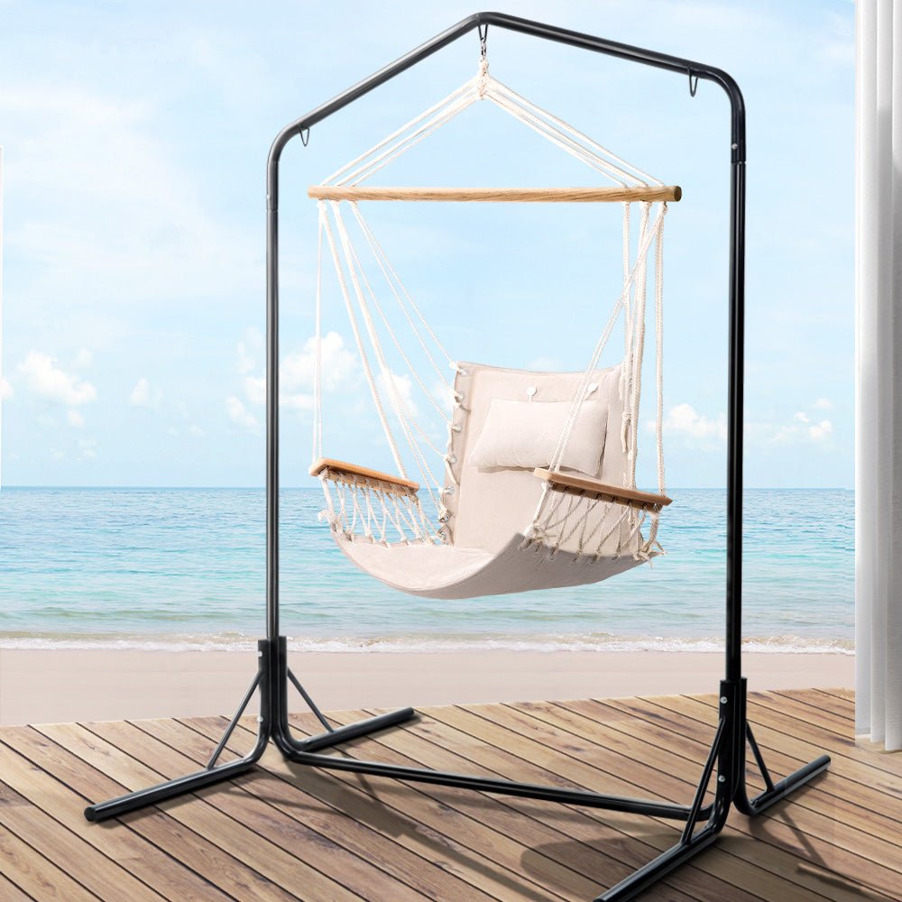 Gardeon Outdoor Hammock Chair with Stand Swing Hanging Hammock Garden Cream - Outdoor Immersion