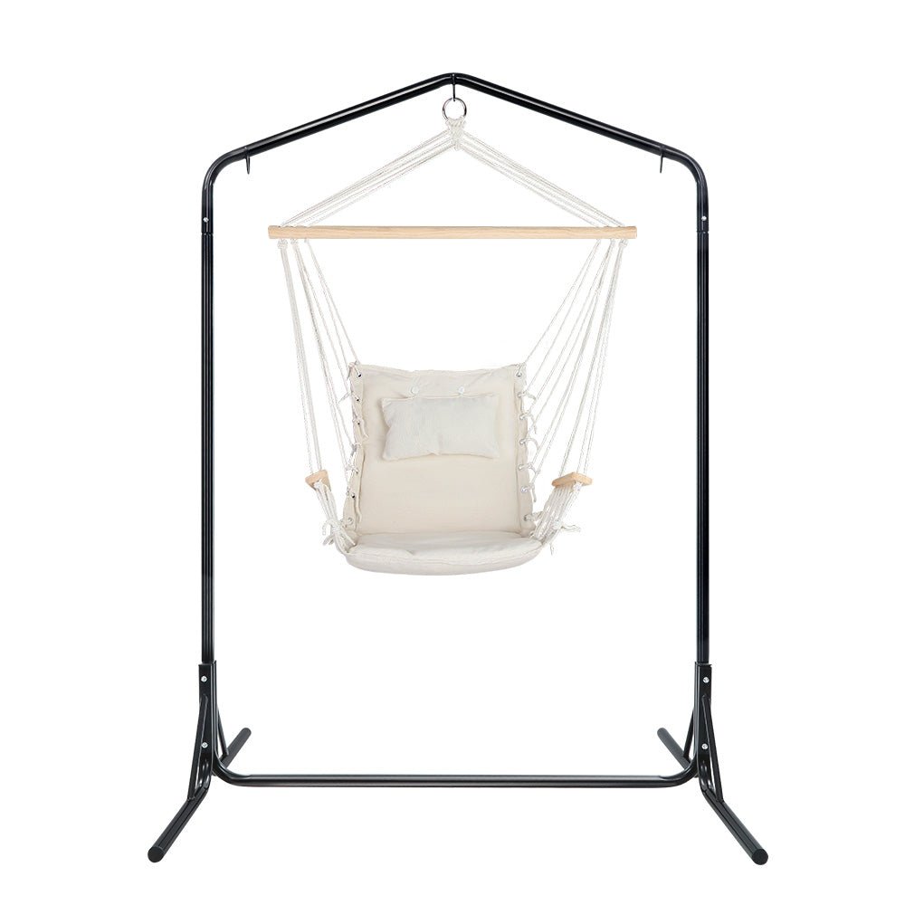 Gardeon Outdoor Hammock Chair with Stand Swing Hanging Hammock Garden Cream - Outdoor Immersion