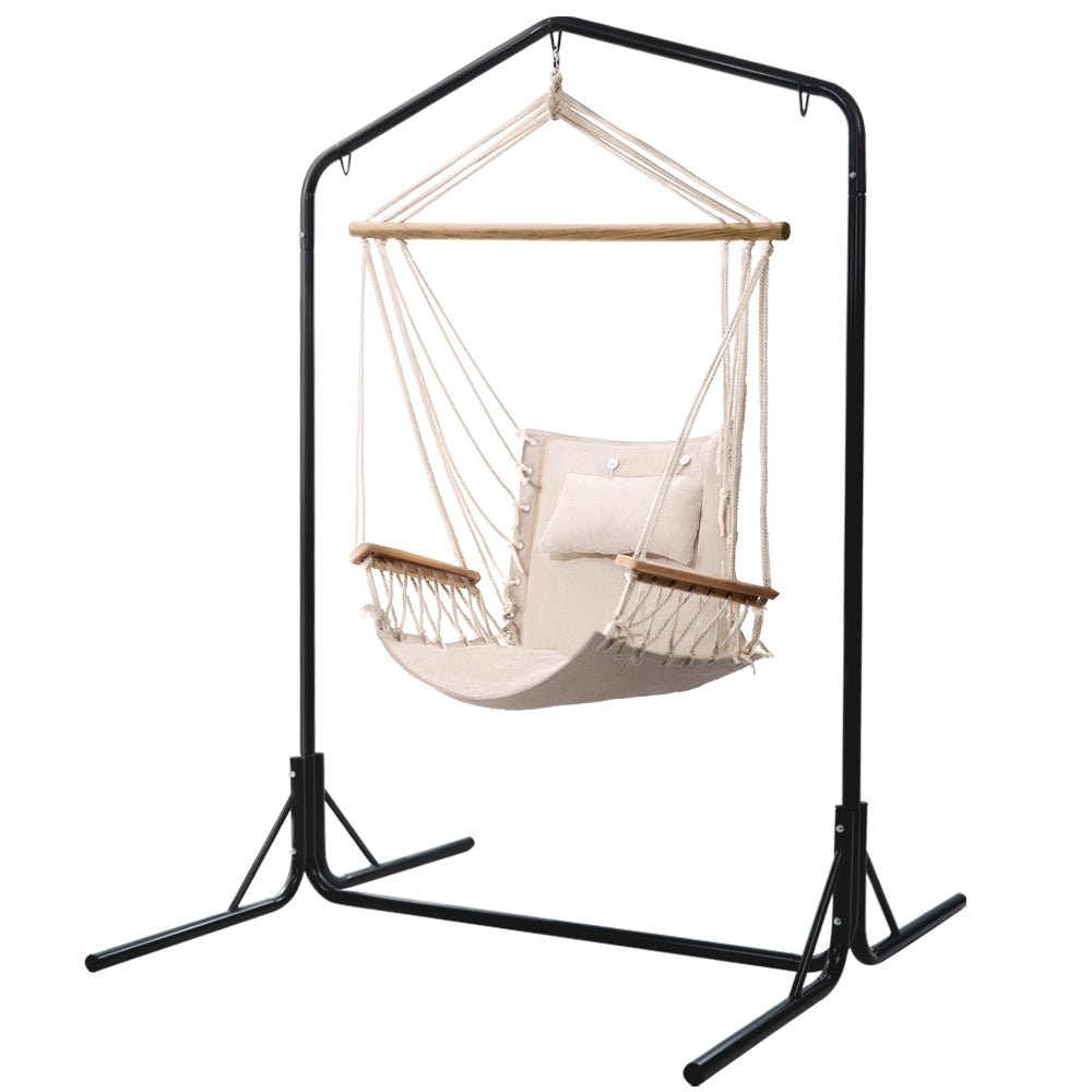 Gardeon Outdoor Hammock Chair with Stand Swing Hanging Hammock Garden Cream - Outdoor Immersion