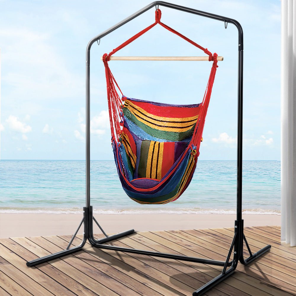 Gardeon Outdoor Hammock Chair with Stand Swing Hanging Hammock Pillow Rainbow - Outdoor Immersion