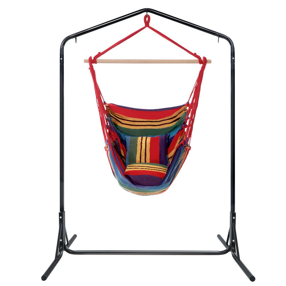 Gardeon Outdoor Hammock Chair with Stand Swing Hanging Hammock Pillow Rainbow - Outdoor Immersion