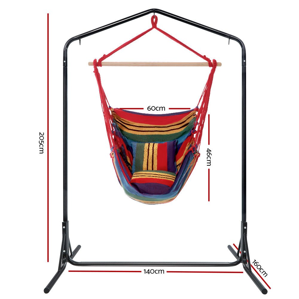 Gardeon Outdoor Hammock Chair with Stand Swing Hanging Hammock Pillow Rainbow - Outdoor Immersion