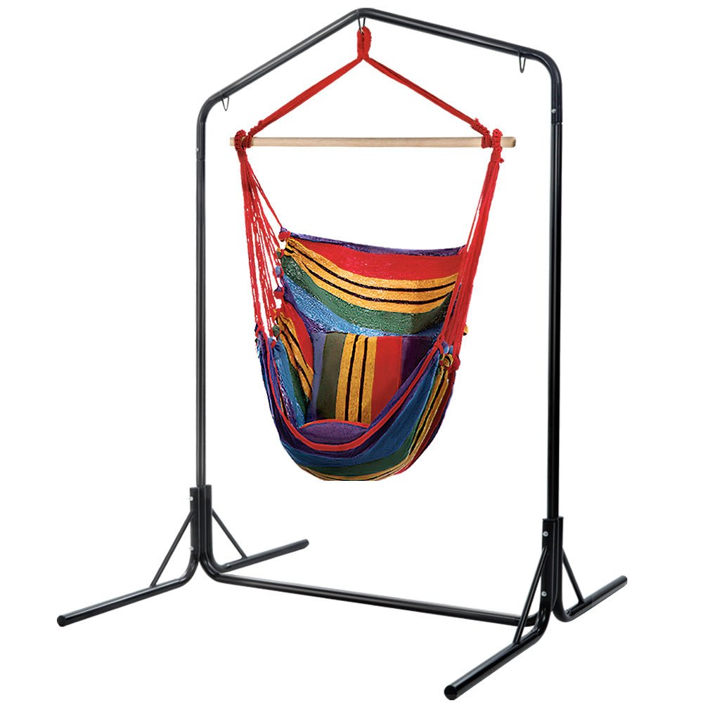 Gardeon Outdoor Hammock Chair with Stand Swing Hanging Hammock Pillow Rainbow - Outdoor Immersion