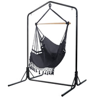 Thumbnail for Gardeon Outdoor Hammock Chair with Stand Tassel Hanging Rope Hammocks Grey - Outdoor Immersion