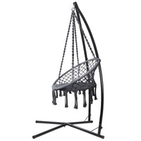 Thumbnail for Gardeon Outdoor Hammock Chair with Steel Stand Cotton Swing Hanging 124CM Grey - Outdoor Immersion