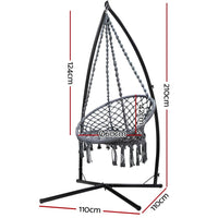 Thumbnail for Gardeon Outdoor Hammock Chair with Steel Stand Cotton Swing Hanging 124CM Grey - Outdoor Immersion