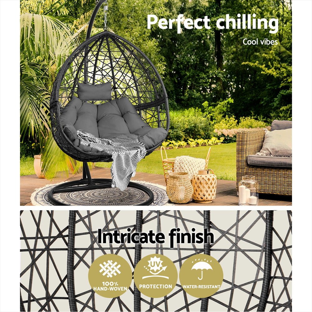 Gardeon Outdoor Hanging Swing Chair - Black - Outdoor Immersion