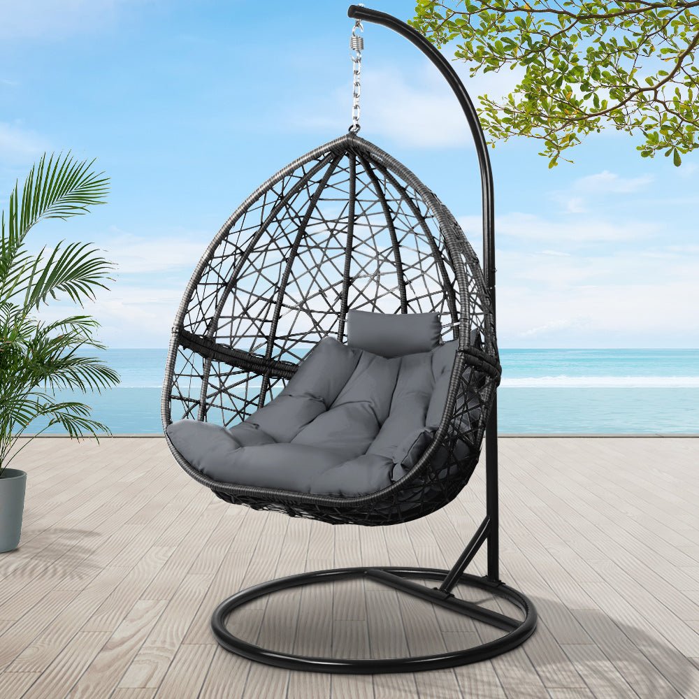 Gardeon Outdoor Hanging Swing Chair - Black - Outdoor Immersion