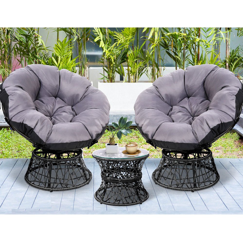 Gardeon Outdoor Lounge Setting Papasan Chairs Table Patio Furniture Wicker Black - Outdoor Immersion