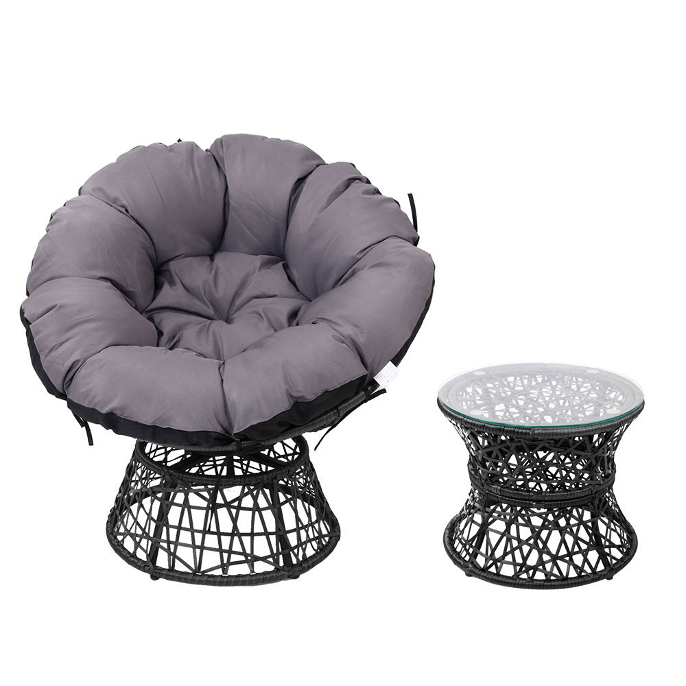 Gardeon Outdoor Lounge Setting Papasan Chairs Table Patio Furniture Wicker Black - Outdoor Immersion