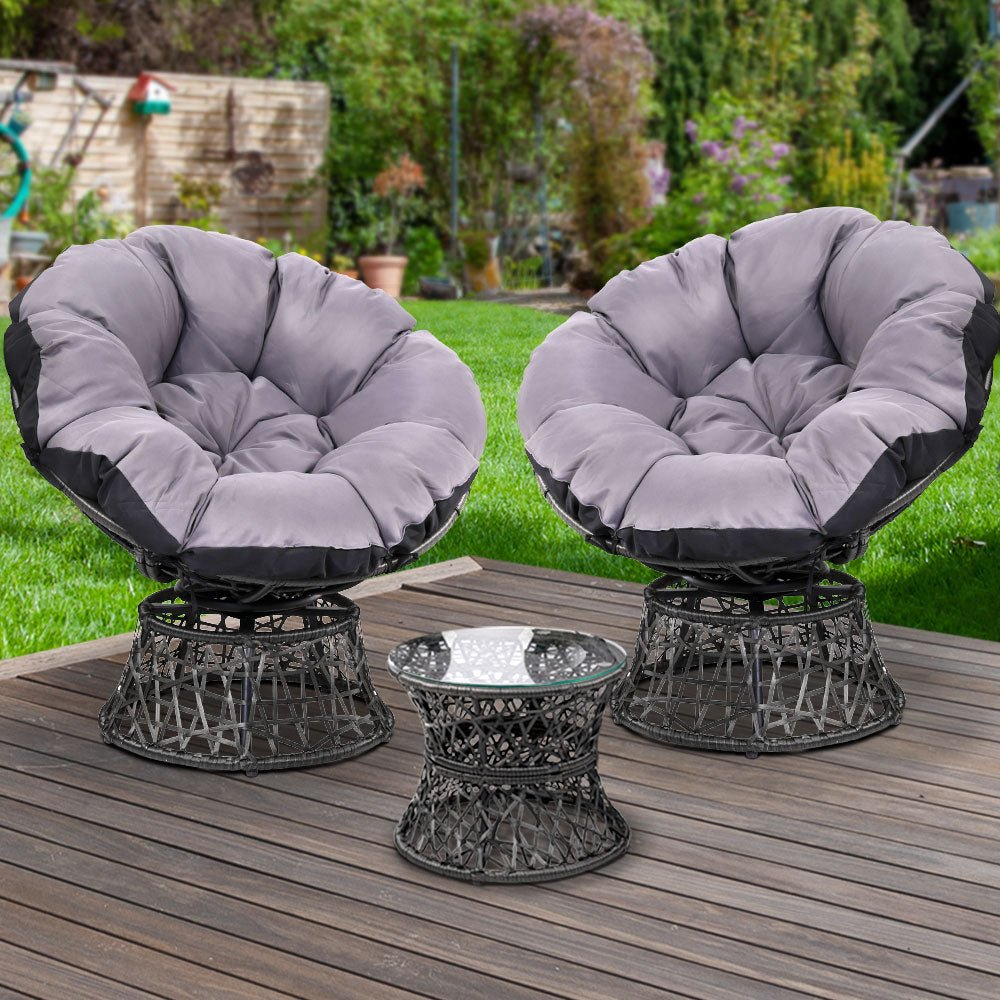 Gardeon Outdoor Lounge Setting Papasan Chairs Table Patio Furniture Wicker Black - Outdoor Immersion