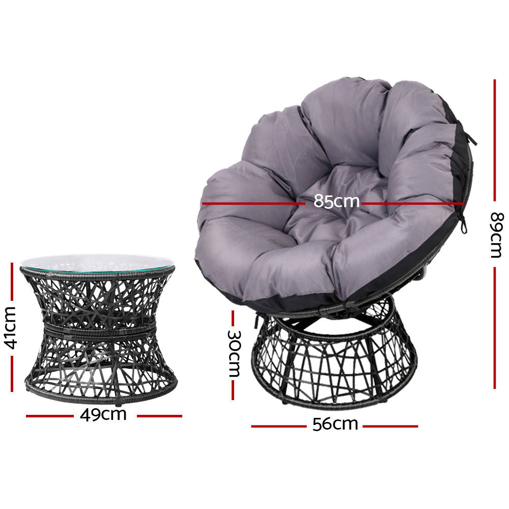 Gardeon Outdoor Lounge Setting Papasan Chairs Table Patio Furniture Wicker Black - Outdoor Immersion