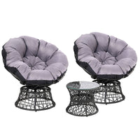 Thumbnail for Gardeon Outdoor Lounge Setting Papasan Chairs Table Patio Furniture Wicker Black - Outdoor Immersion