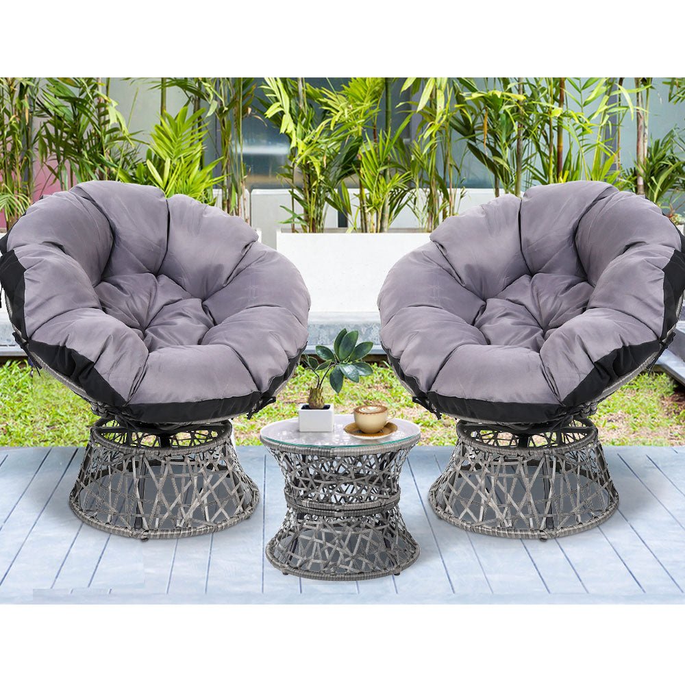 Gardeon Outdoor Lounge Setting Papasan Chairs Table Patio Furniture Wicker Grey - Outdoor Immersion