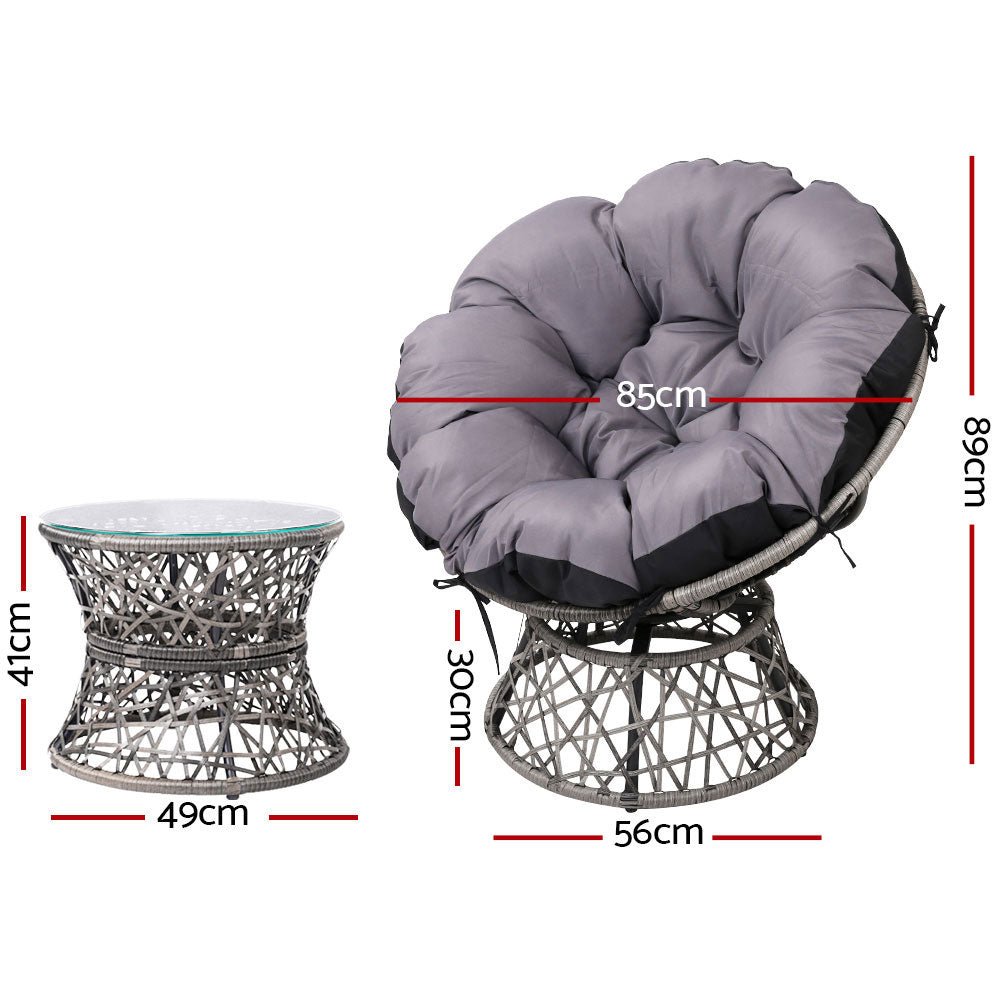 Gardeon Outdoor Lounge Setting Papasan Chairs Table Patio Furniture Wicker Grey - Outdoor Immersion