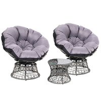 Thumbnail for Gardeon Outdoor Lounge Setting Papasan Chairs Table Patio Furniture Wicker Grey - Outdoor Immersion