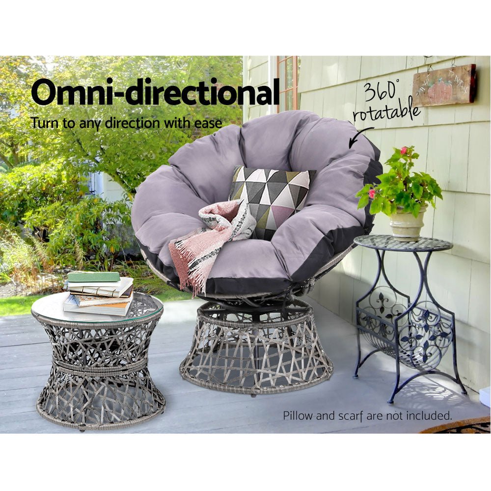 Gardeon Outdoor Lounge Setting Papasan Chairs Table Patio Furniture Wicker Grey - Outdoor Immersion