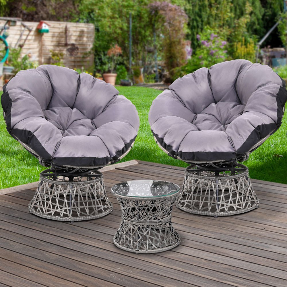 Gardeon Outdoor Lounge Setting Papasan Chairs Table Patio Furniture Wicker Grey - Outdoor Immersion