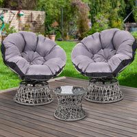 Thumbnail for Gardeon Outdoor Lounge Setting Papasan Chairs Table Patio Furniture Wicker Grey - Outdoor Immersion